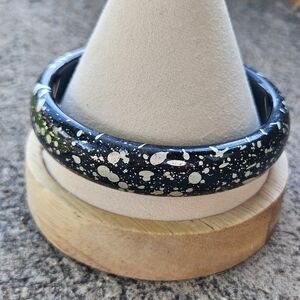 Black Speckled Bangle Bracelet Wood Women's Jewelry